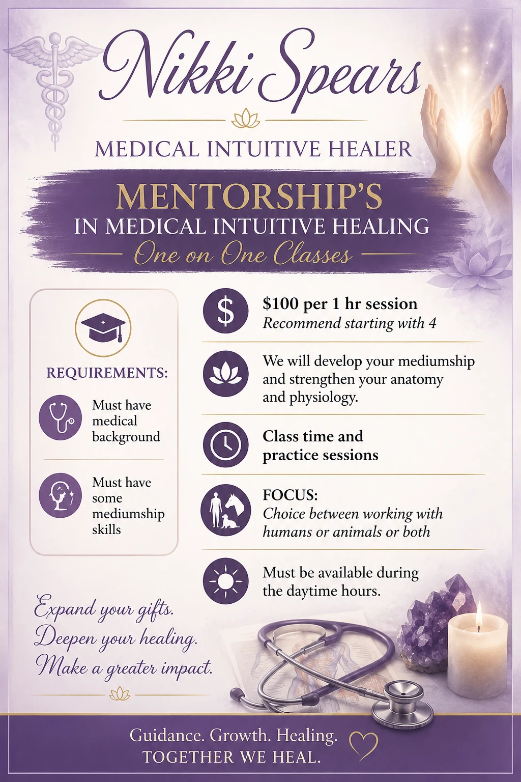 Mentorship's in Medical Intuitive Healing — one-on-one classes with Nikki Spears